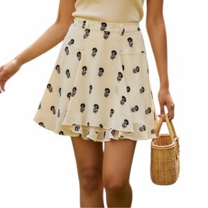 A.L.C. Silk Mini Skirt - Ivory/Black Floral Size 6